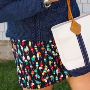 Talbots Navy Blue Nautical Buoy Novelty Print Vacay Skirt Stretch 16 Petite